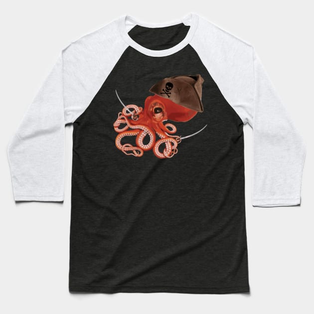 Octopus Pirate Baseball T-Shirt by mariasshop